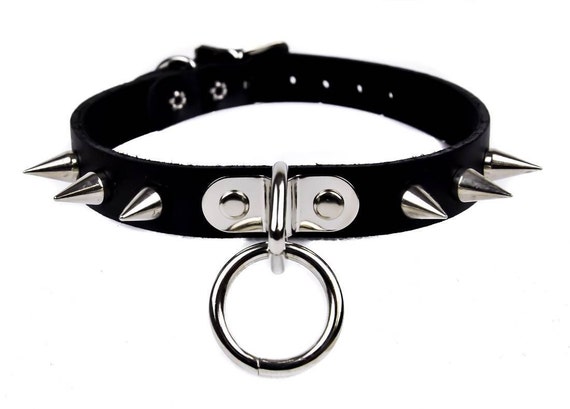 Leather O Ring Choker Black Cone Stud Spiked Necklace Gothic Punk Handmade Uk Necklaces Pendants Costume Jewellery