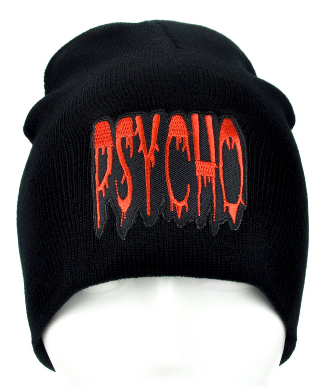 Psycho Blood Red Drip Black Beanie Knit Cap Hat Horror Psychobilly Rockabilly