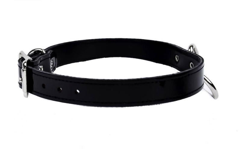 Black Patent Leather PVC 1 O Ring Choker Necklace Collar 34 Wide DSCK129PBLK