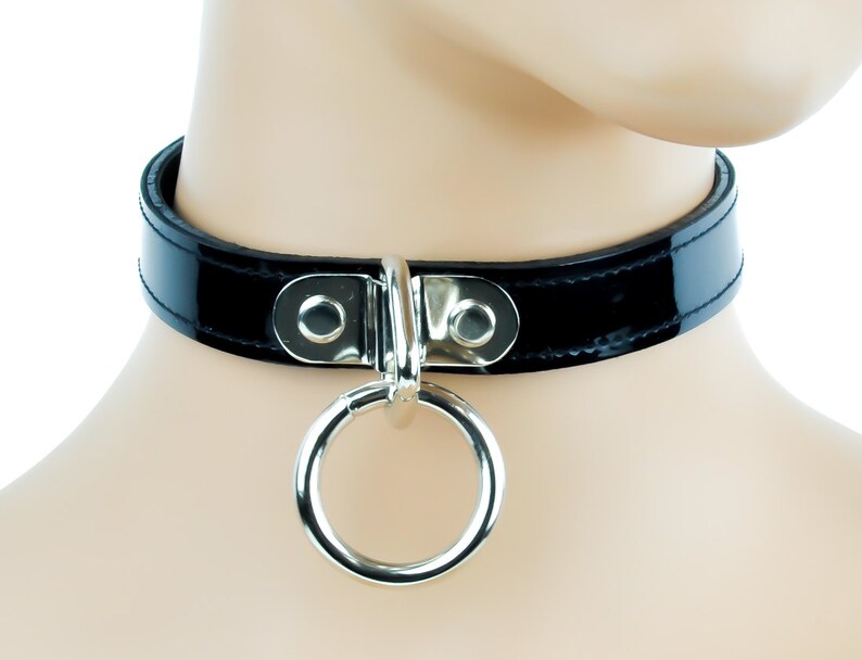 Black Patent Leather PVC 1 O Ring Choker Necklace Collar 34 Wide DSCK129PBLK