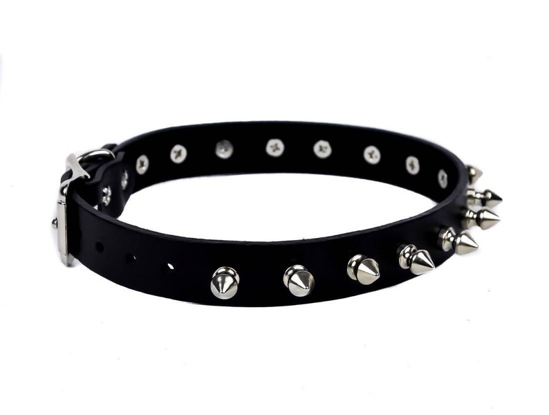Black Leather With 12 Spike Choker Necklace Collar 34 Wide DSCK134