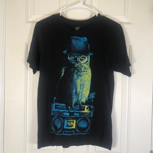 Alab Clothing Owl & Boombox Black T-shirt Punk Emo Metal Grunge Skater ...