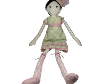 Pottery Barn Kid Princess Pea Cloth Rag Doll Plush Green & Pink Dress w/ Hat 28"