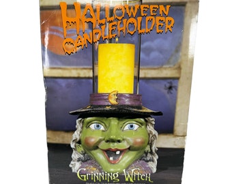 Halloween Candle holder Grinning Witch Centerpiece Spooky Horror Vintage Gothic