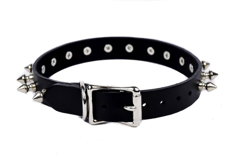 Black Leather With 12 Spike Choker Necklace Collar 34 Wide DSCK134