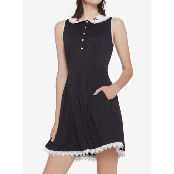 Hot Topic Mushroom Collar Lace Trim Black Dress Sleeveless Goth Boho Witchy S