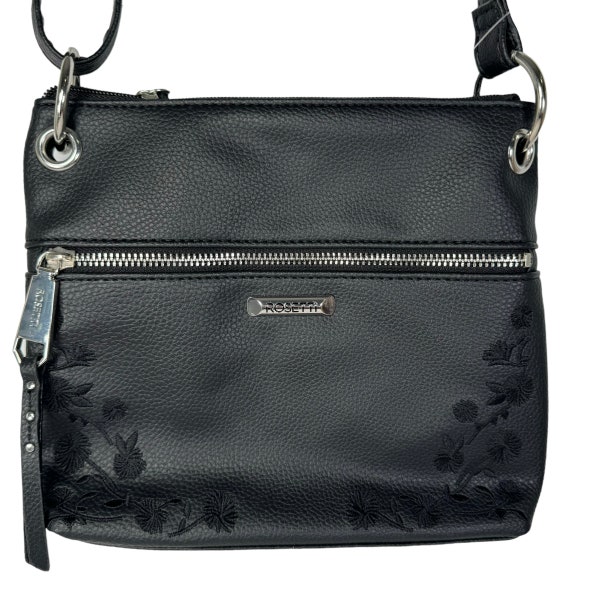 Rosetti Black Floral Embroidery Crossbody Bag Purse Handbag O-Rings Goth Witchy