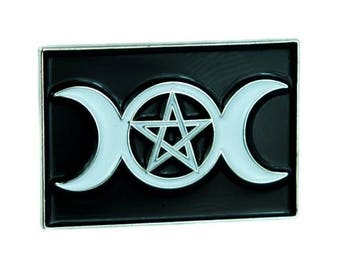 Triple Moon Goddess Wicca Pentagram Lapel Pin Gothic Jewelry Witchcraft Jacket Pin