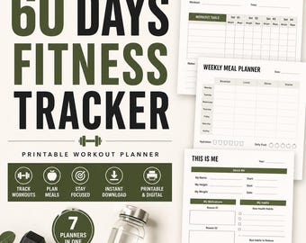 60 Day Fitness Tracker Printable Workout Planner PDF Daily Workout Log Weight Loss Tracker Gym Planner Instant Download