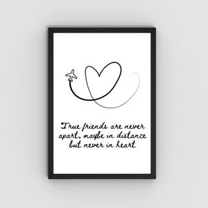 True friends are never apart wall print, digital download, friendship quotes