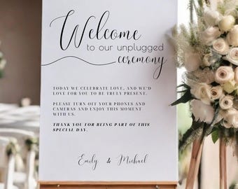 Modelo de Placa Editável para Cerimônia de Casamento Desconectada – Pôster Minimalista do Canva | Sem Celulares ou Distrações | 8 tamanhos diferentes