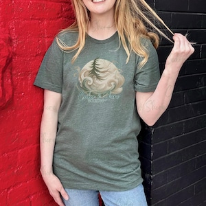 Bella Canvas 3001 モックアップ | ヘザーフォレストグリーン Tシャツ | アーバンヴィンテージ リアルモデル | AI ライフスタイル画像なし | シティスタイル | 自然光