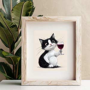 Cat Drinking Wine | Wall Art | Print | Instant Download