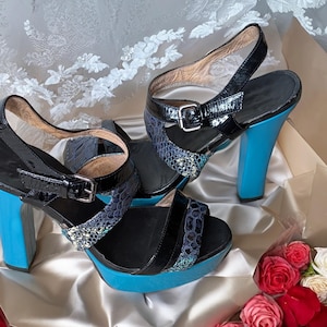 Vintage Patent Leather Sandals, Vintage Women&#39;s Sandals, Patent Leather Genuine Suede, Vintage High Heel Sandals, Low Heel Sandal&#39;s, Gifts