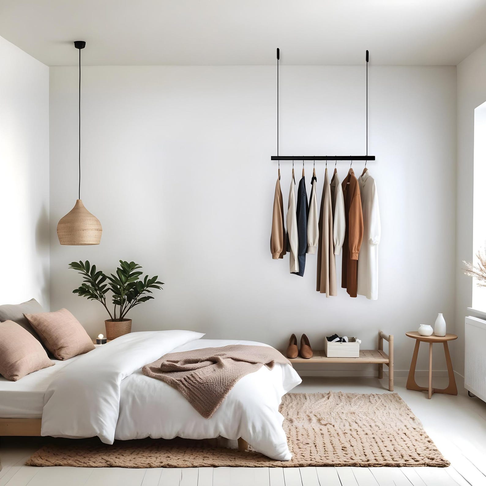 Ceiling Mounted Wood Clothing Rack | Hanging Clothes Rack for Bedroom ...