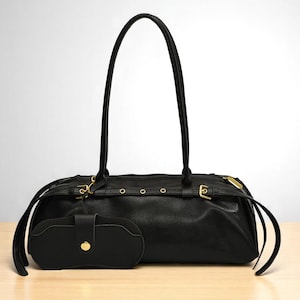 Boston Handbag for Women | Solid PU Leather Shoulder Bag | Retro Underarm Purse | Casual Commuter Bag | Elegant Vintage Style Tote