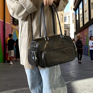 Soft Leather Top Handle Bag for Women | Large Shoulder Tote Bag | Minimalist Work Purse | Classic Travel Handbag | Elegant Office Bag