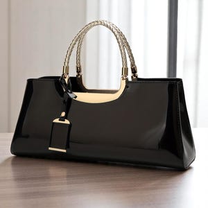 Lackleder Abendtasche für Damen | Top Griff Geldbörse mit langer Tasche | Elegante Schulter-Clutch | Kleine glänzende Handtasche | Formelle PartyTasche