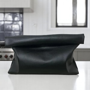 Rolled Top Leather Clutch | Leather Clutch Purse | Genuine Leather Evening Bag | Handmade Wedding Bag | Leather Pouch | Mini Handbag for Her
