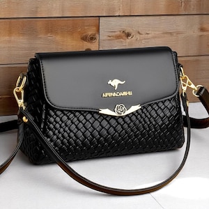 Bolsa de couro sintético de luxo para mulheres | Bolsa de ombro de malha de grife | Bolsa transversal elegante | Bolsa de presente para a mãe | Bolsa carteiro feminina