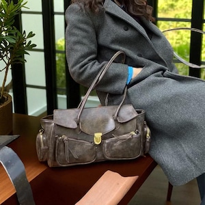 Vintage Underarm Bag for Girls |Spaghetti Strap Leather Bag |Multi-pocket Motorcycle Purse |Versatile Shoulder Handbag | Designer Style Tote