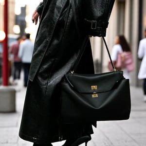 Schwarze Top Henkel Tasche für Frauen | Slouchy Schultertasche aus Spaltleder | Minimalistische Alltagstasche | Weiche Lederarbeit Handtasche