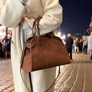 Large Suede Tote Bag | Small Leather Shoulder Bag | Slouchy Genuine Suede Purse | Minimalist Everyday Handbag | Vintage Style
