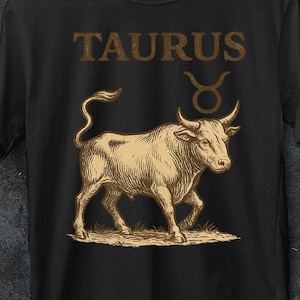 Vintage Taurus zodiac t shirt, bull astrology art shirt, retro shirt for Taurus lovers, celestial wall art, T shirt with zodiac design