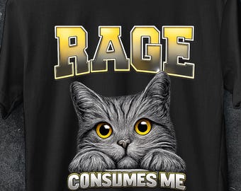 Funny Cat Meme Tee, Rage Consumes Me Edgy Shirt for Mens, Angry Cat Graphic,Sarcastic Kitten Tee,Ironic Cursed Cat,ironic tee,Humor Tee Gift