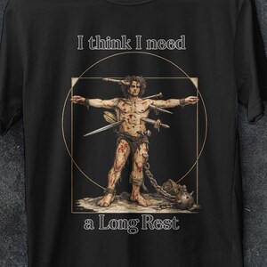 Jag tror att jag behöver en lång vila, vitruvianske mannen, DND-t-shirt, rolig Dungeons and Dragons-tröja, Dungeons Dragons-tröja, piratkopierad tröja, vardagstoppar