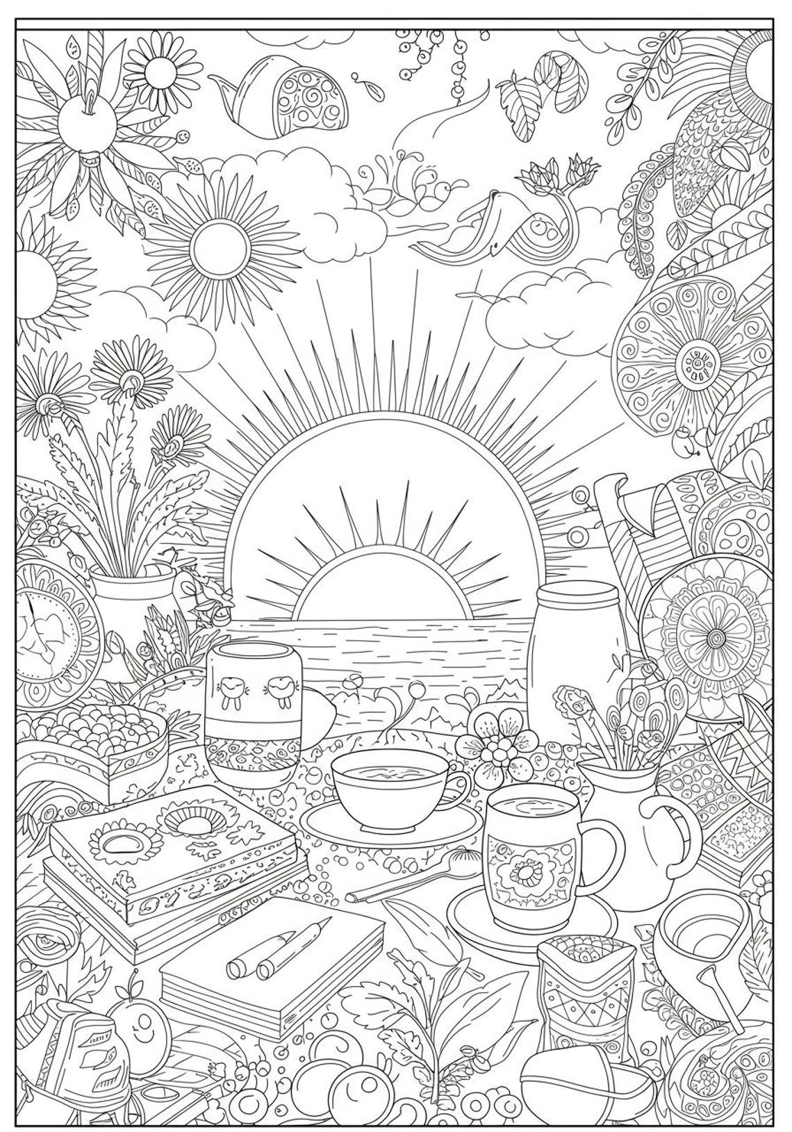 Relaxing Object Doodles Coloring Book: Serene Scenes (PDF Download A4 ...