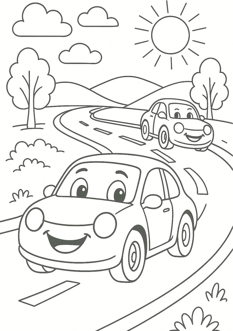 Cars | Digital, Fun, Printable | Kids Coloring Book | 11 Pages. - Etsy