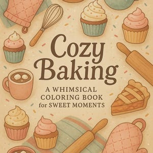 Cozy Baking – A Whimsical Coloring Book for Sweet Moments | relaxing, fun, printable, digital | 20 pages, stress relief coloring book.