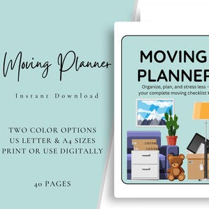 Moving Planner Printable Digital Moving Binder PDF Moving Checklist Template Color and B&W A4 and US Letter