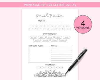 Simple Period Tracker Printable PDF Period Cycle Tracker Period Log Habit Tracker Health Tracker Menstrual Tracker US Letter | A4 | A5