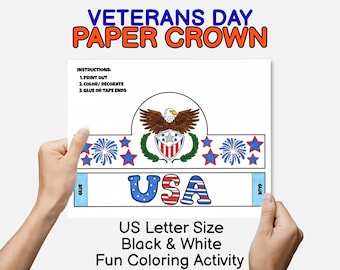 Veterans Day Craft for Kids Veterans Day Paper Crown Coloring Head Crown Printable Kids Headband Thank You Veterans Paper Crown Eagle Crown