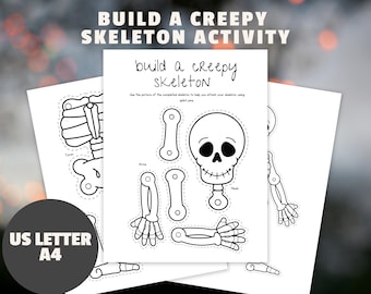 Build A Skeleton Craft Printable Halloween Activity for Kids Cut and Paste Worksheets Make a Skeleton Game Cut and Glue Fall Activities