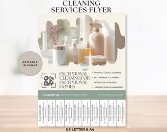 Modelo de Flyer Editável para Serviços de Limpeza, Anúncio de Empresa de Limpeza, Limpeza de Escritórios, Serviços Domésticos
