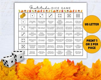 Gratitude Dice Game, Thanksgiving Icebreaker Game, Party Activity