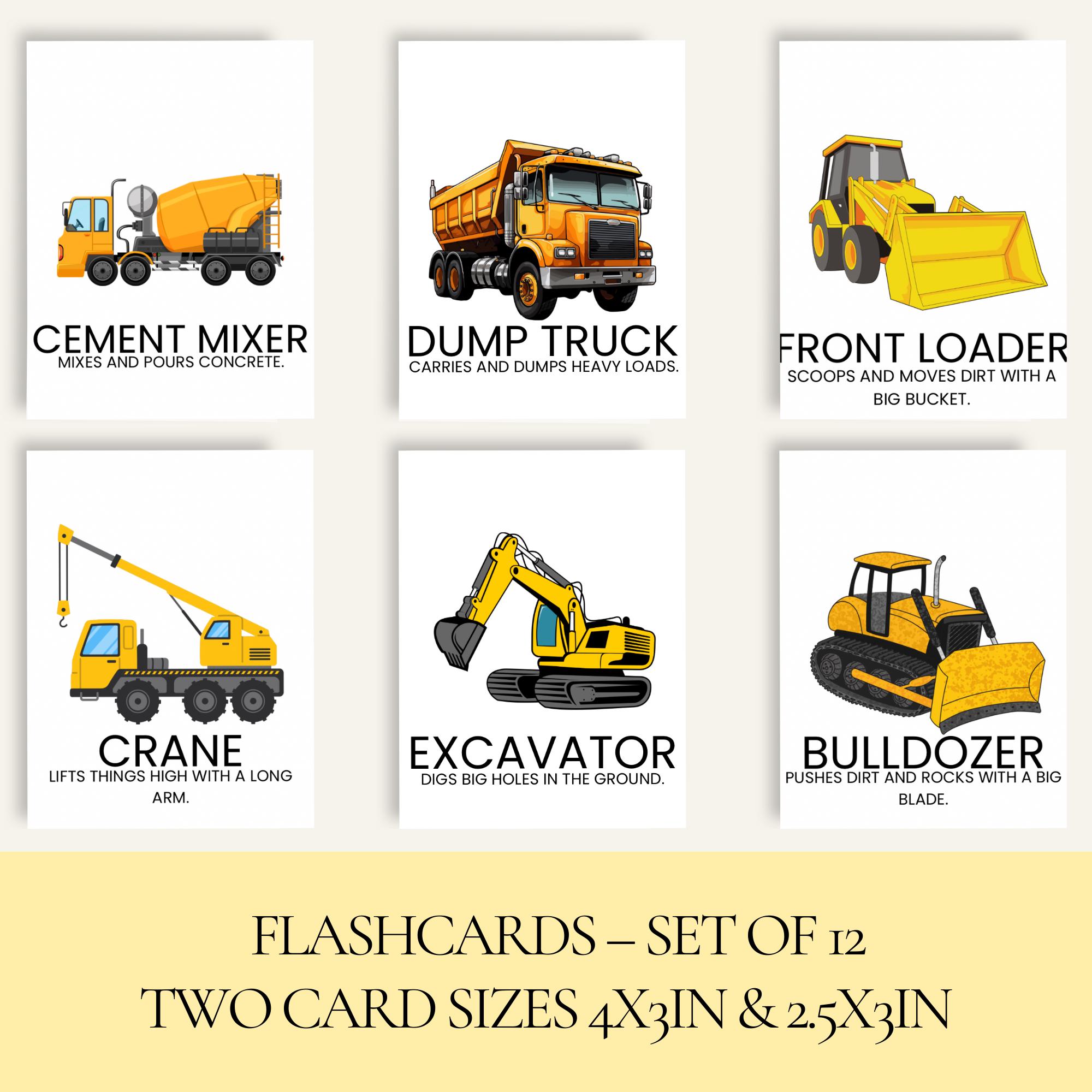 Flashcards for Kids Construction Vehicles Printable Preschool Learning ...