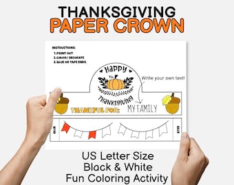 Thanksgiving Day Crafts Thanksgiving Paper Crown Coloring Head Crown Printable Kids Headband Happy Thanksgiving Paper Crown Thankful for Hat