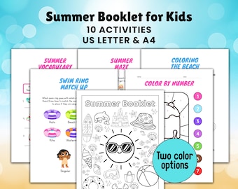 Hojas de trabajo educativas imprimibles de actividades de verano para niños de 5 a 9 años. PDF de aprendizaje divertido de verano para viajes, días lluviosos y educación en casa.