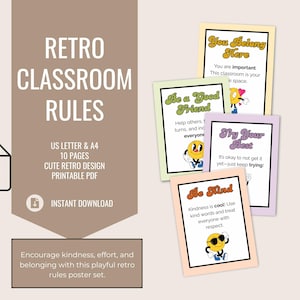 Klassenzimmer Poster Retro Klassenzimmer Dekor Groovy Regel Schilder Positive Klassenzimmer Zitate US Letter A4 Instant Download