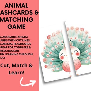 Preschool Animals Flashcards, Animal Matching Game, Printable Flash Cards for Toddlers, Cute Educational Activity Cards