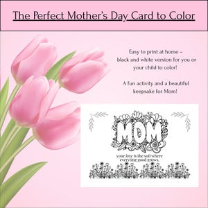 Carte à colorier pour la fête des mères | A4 | Carte DIY florale MOM pour enfants | Téléchargement instantané en noir et blanc | Activité pour la fête des mères