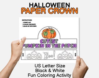 Halloween Paper Crown Coloring Craft Cutest Pumpkin in the Patch Party Activity Fall Paper Crown DIY for Kids Party Hat Kids Paper Headband