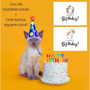 Cute Kitten Birthday Card | Kawaii Cat Card | Gift for A Cat Lover | Cute and Adorable Cat Birthday | Printable A6 | Folded Birthday Card