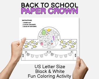 Corona de papel para colorear: Manualidad para el primer día de clases. Corona de papel DIY para niños. Recursos para profesores. Sombrero de fiesta. Diadema de papel para niños.
