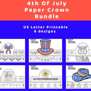 4th Of July Paper Crown Bundle Coloring Craft for Independence Day Paper Crown DIY for Kids 4th of July Party Hat Patriotic Headband