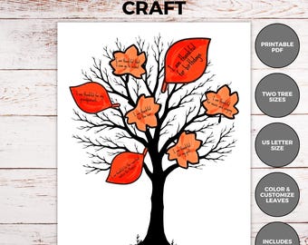 Árbol de agradecimiento imprimible, manualidad, árbol de agradecimiento de Acción de Gracias, hojas por las que estoy agradecido, árbol de agradecimiento, letrero de árbol de agradecimiento DIY